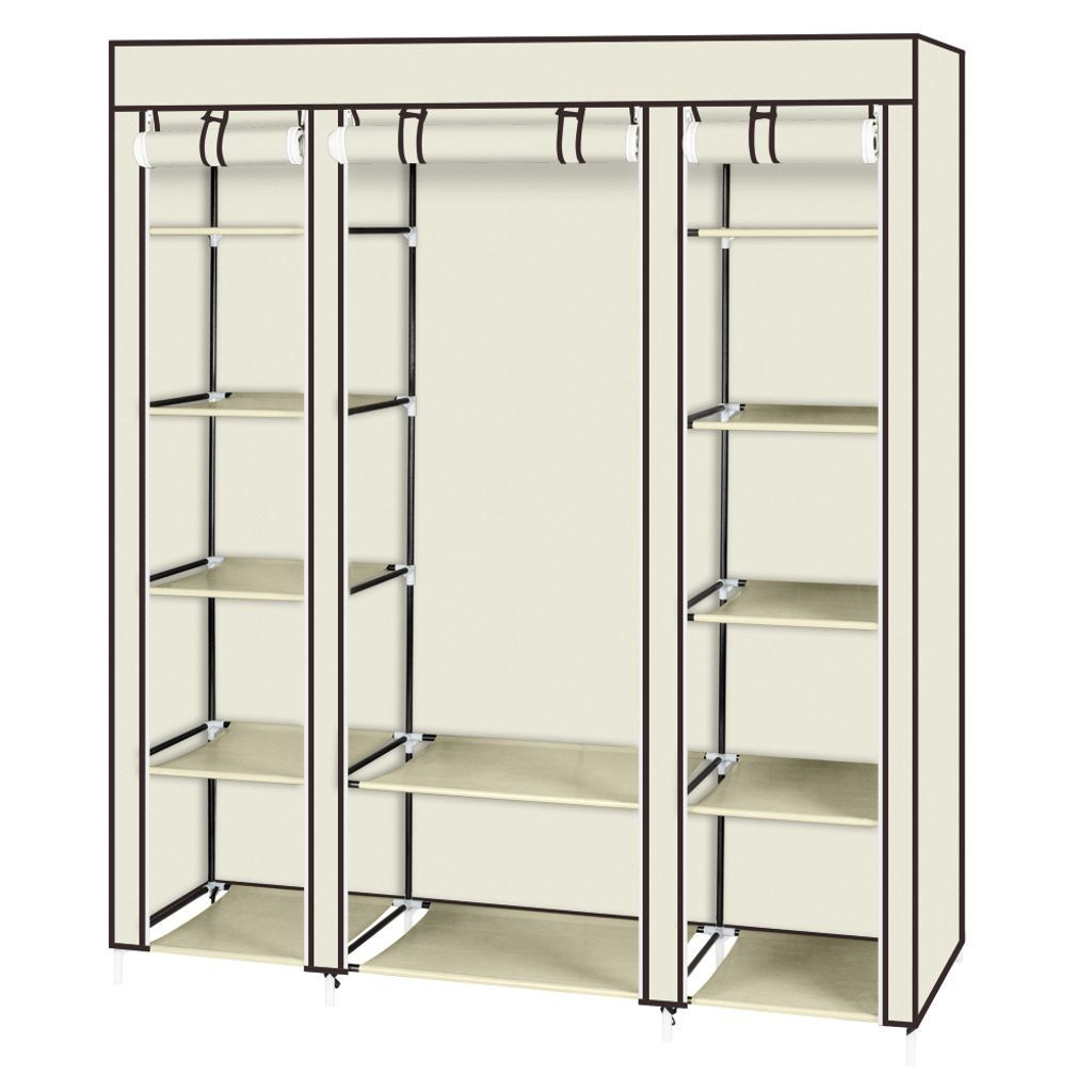 Fch Stoffschrank, Kleiderschrank Aus Vlies, 5 Lagen Und 12 Fächer Mit 1  Kleiderstange, 150*45*175Cm, Beige regarding Vlies Kleiderschrank