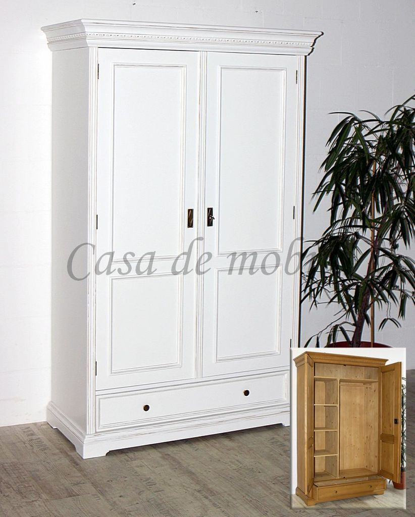 Kleiderschrank 120X190X56Cm Victoria Fichte Massiv Weiß Antik Lackiert |  Casa De Mobila for Kleiderschrank Weiß  Vntage