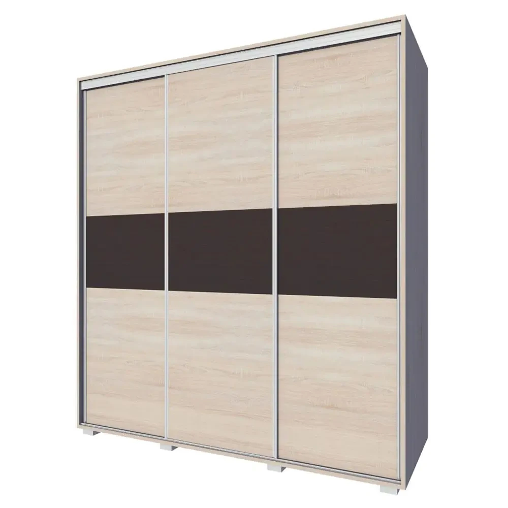 Kleiderschrank | 3 Schiebetüren | 3 Schubladen | 6 Fächer | Mit 2  Kleiderstangen | 190 Cm Breit | Farbe: Sonoma Eiche with regard to Kleiderschrank 190 Breit