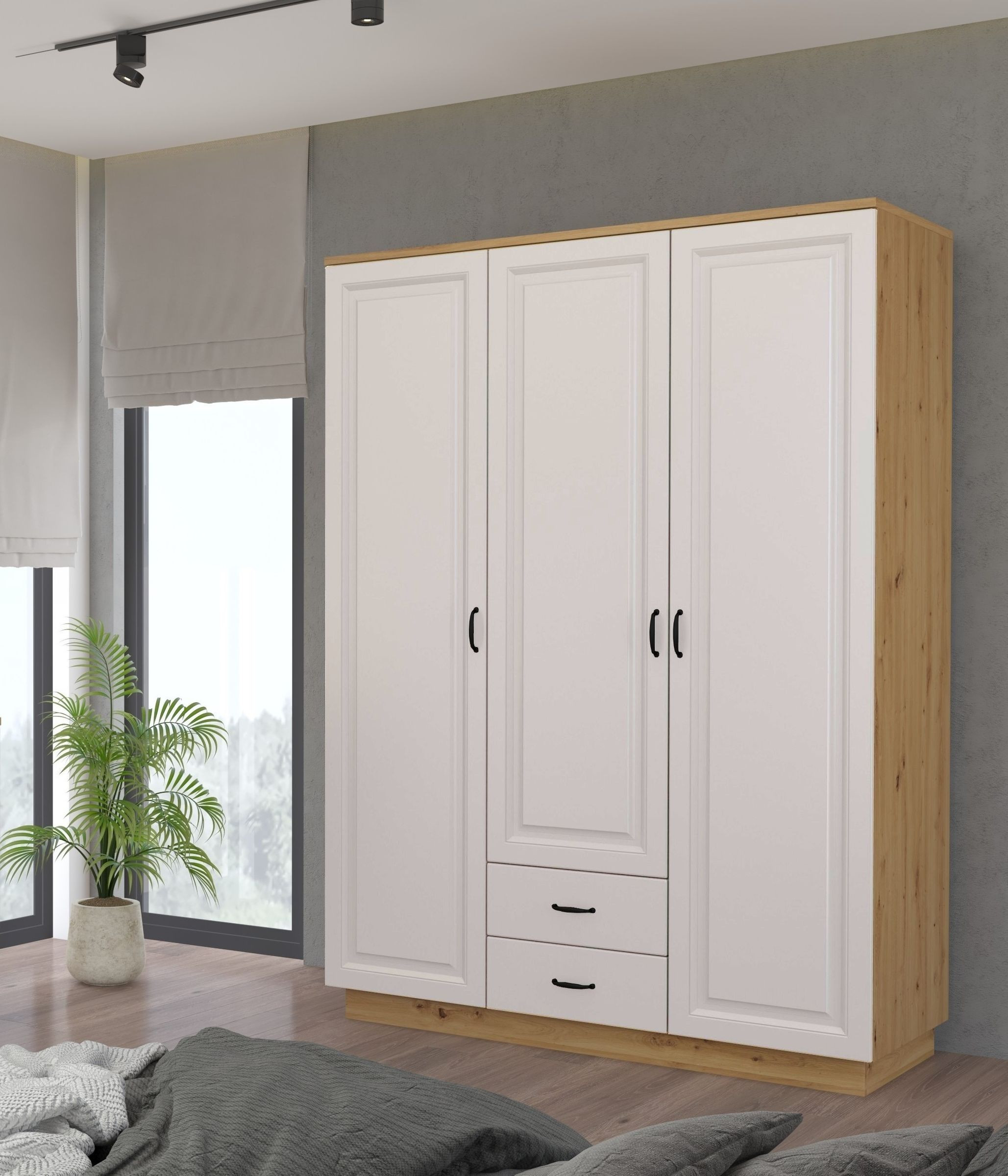 Kleiderschrank Stilo 180Cm Garderobenschrank Landhaus Weiss Eiche Artisan  Buffet within Kleiderschrank 180 Cm Hoch