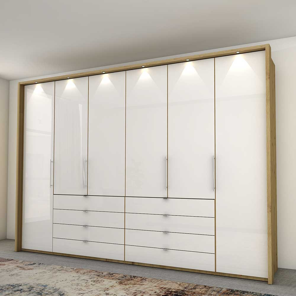 Kombi Kleiderschrank In Weiß Glas &amp; Eiche Bianco - Nuetran for Kleiderschrank 3M Breit