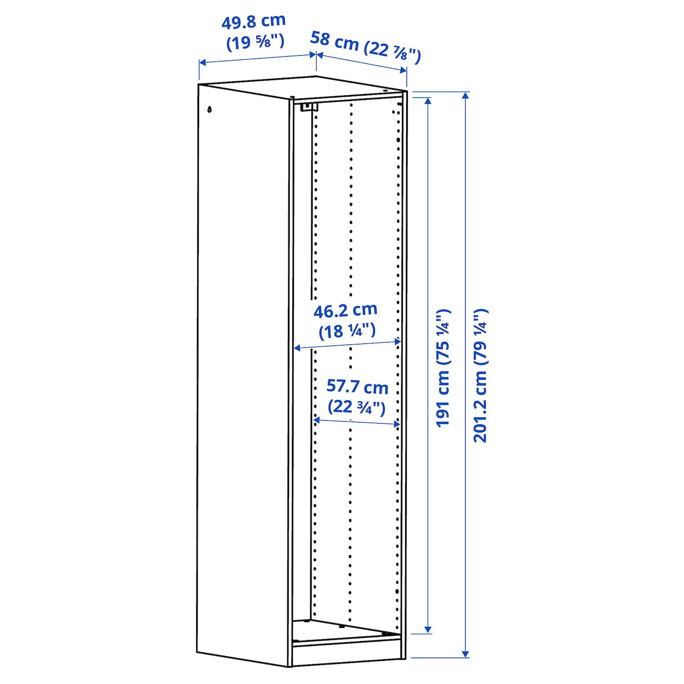 Pax Korpus Kleiderschrank - Weiß 50X58X201 Cm in Pax Kleiderschrank Maße