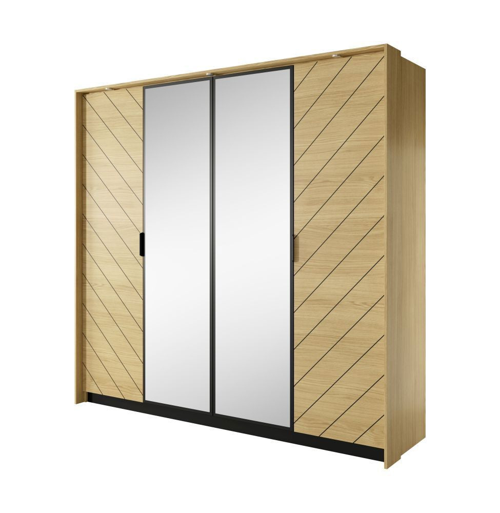 Schlichter Kleiderschrank Mit Zwei Spiegeltüren Damous 01, Farbe: Eiche  Scandi / Schwarz - Abmessungen: 210 X 223 X 60 Cm (H X B X T) in Kleiderschrank Scandi