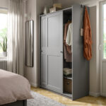 Hauga Kleiderschrank Mit Schiebetüren – Grau 118X55X199 Cm Inside Ikea Kleiderschrank