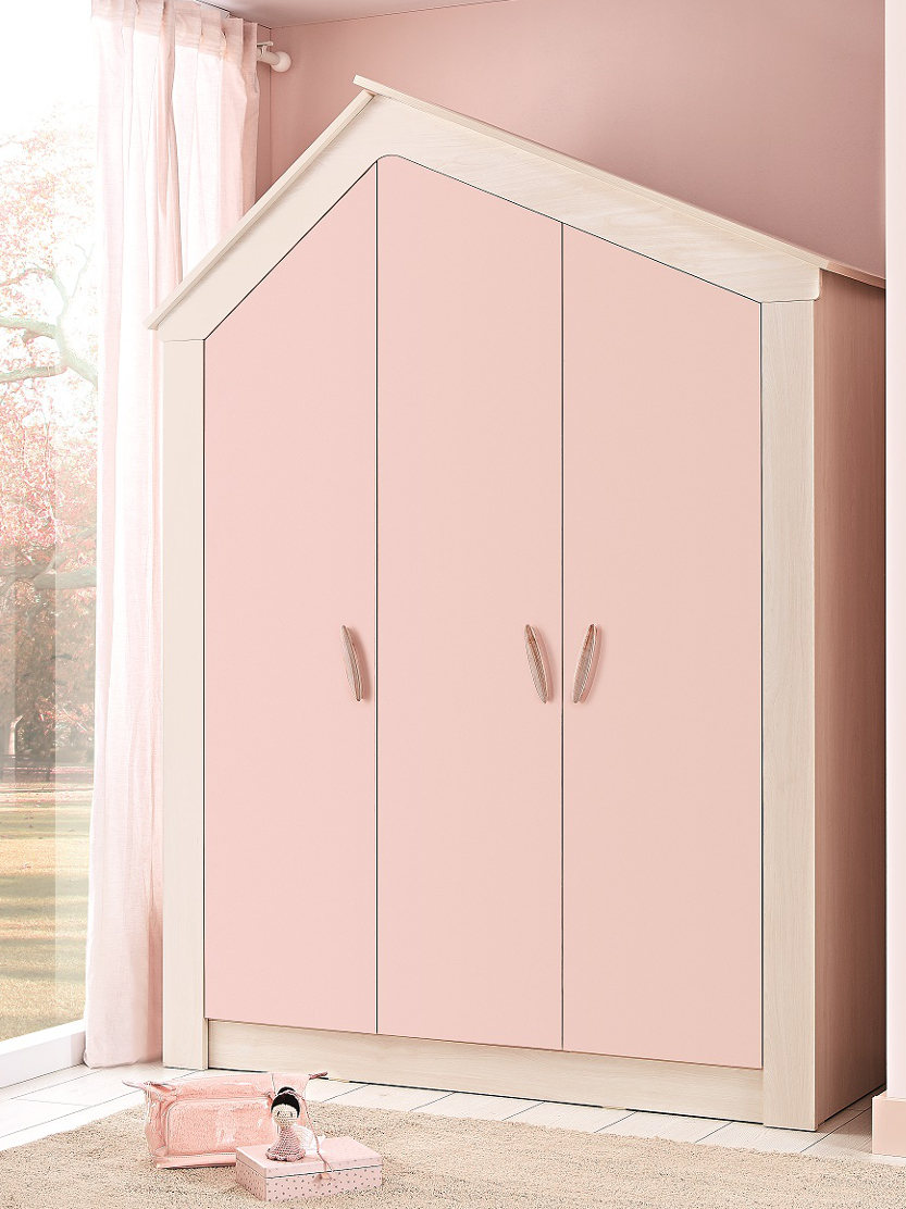 Kleiderschrank Pink House, 3-Türig in Kleiderschrank Mädchen