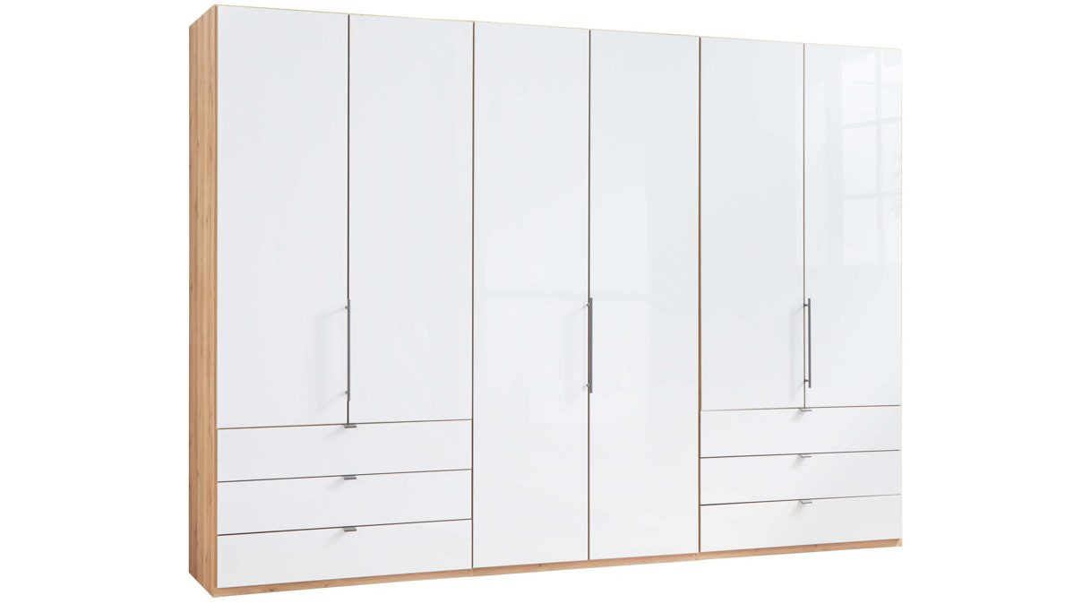 Wiemann Schlafzimmerprogramm Loft – Kleiderschrank, Bianco Eiche &amp; Weiß –  Sechs Türen, Sechs Schubladen, Breite Ca. 300 Cm for Kleiderschrank Weiß  Mt  Siegel